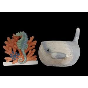 Cute Bathroom Decor; Whale and Seahorse in Like New Condition!